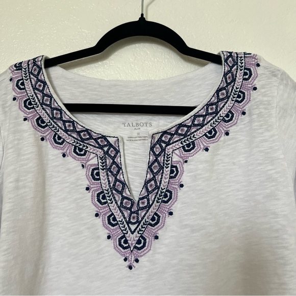 2/$30 Talbots Cotton Embroidered Longline Tunic 3/4 Sleeve SZ 1X Plus - Picture 2 of 11